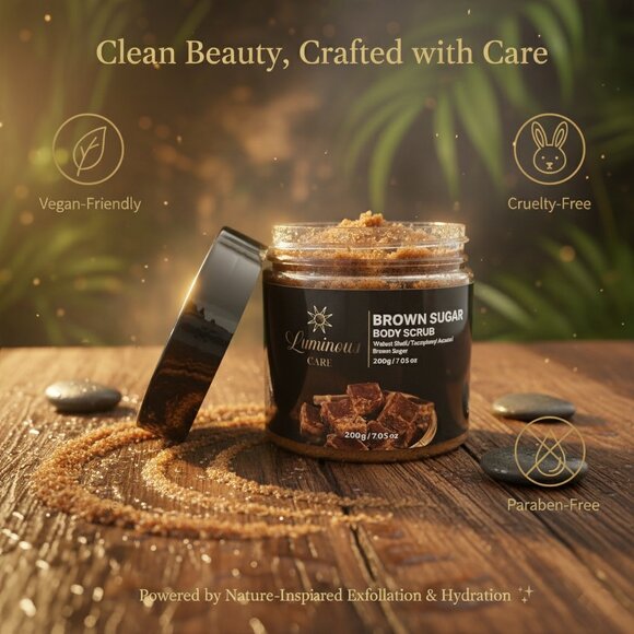 Luminous Care Brown Sugar Body Scrub | Sea Salt + Walnut Shell Exfoliating 200g - Picture 10 of 10